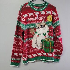 Jollidays Meowey Christmas Cat Ugly Sweater Red Green Mens Medium EST06066BK